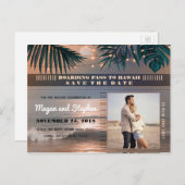 Beach Sunset String Lights Foto Save the Date Ankündigungspostkarte (Vorne/Hinten)