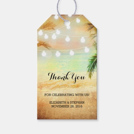 Beach Sunset String Lights Palms Hochzeit Vielen D Geschenkanhänger (Vorderseite)