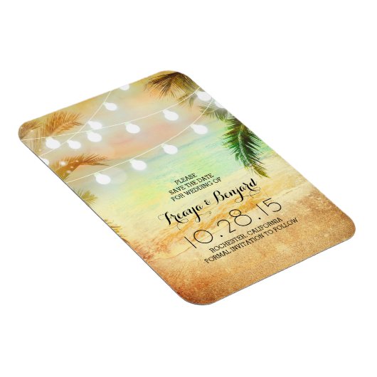 Beach Sunset String Lights Palms Save the Date Magnet (Rechte Seite)