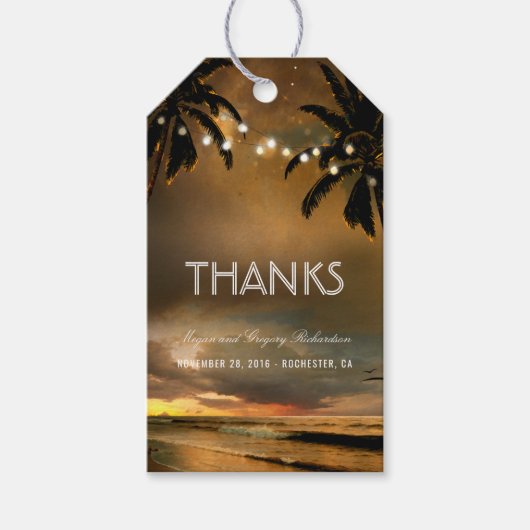 Beach Sunset String Lights Palms Wedding Geschenkanhänger (Vorderseite)