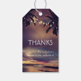 Beach Sunset String Lights Palms Wedding Geschenkanhänger