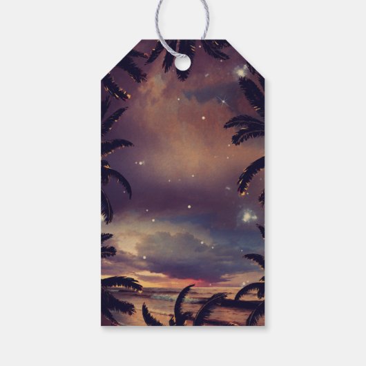 Beach Sunset String Lights Palms Wedding Geschenkanhänger (Rückseite)