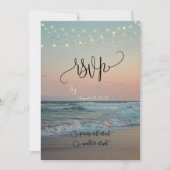 Beach Sunset, String Lights Script-UAWG Einladung (Vorderseite)