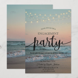 Beach Sunset, String Lights Script-Verlobung Einladung