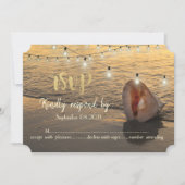 Beach Sunset, String Lights Seashell UAWG Einladung (Vorderseite)