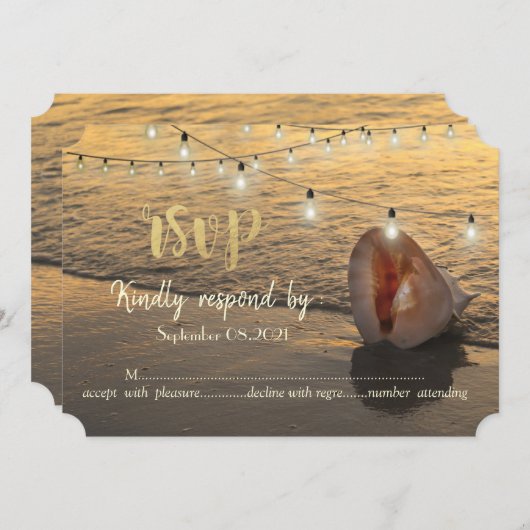 Beach Sunset, String Lights Seashell UAWG Einladung (Vorne/Hinten)