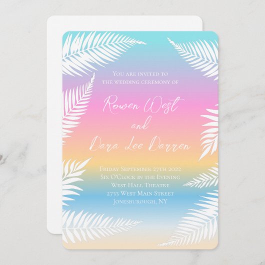 Beach Sunset Tropical Palm Leaf Hochzeit Einladung (Vorne/Hinten)