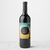 Beach Sunset Tropical Palm Tree Wedding Wine Label Weinetikett (Vorderseite)