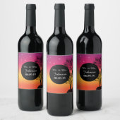 Beach Sunset Tropical Palm Tree Wedding Wine Label Weinetikett (Flaschen)