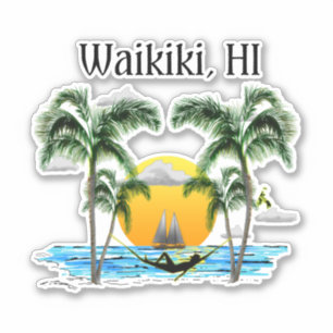 Beach Sunset Waikiki Hawaii Aufkleber