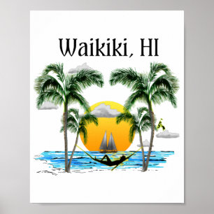 Beach Sunset Waikiki Hawaii Poster