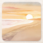 Beach Sunset Watercolor | Beautiful Yellow  Rechteckiger Pappuntersetzer (Vorderseite)