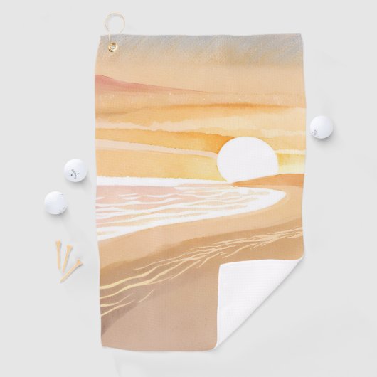 Beach Sunset Watercolor | Beautiful Yellow Sea Golfhandtuch (Insitu)