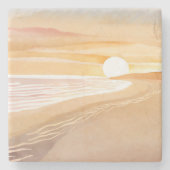 Beach Sunset Watercolor | Beautiful Yellow  Steinuntersetzer (Vorderseite)