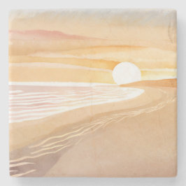 Beach Sunset Watercolor | Beautiful Yellow  Steinuntersetzer