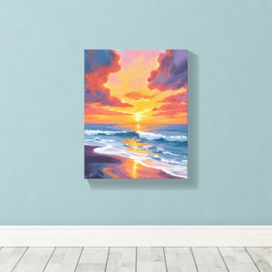 Beach Sunset Watercolor Ocean Painting Leinwanddruck (Insitu (Holzboden))