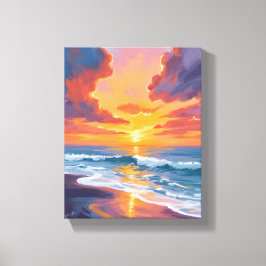 Beach Sunset Watercolor Ocean Painting Leinwanddruck