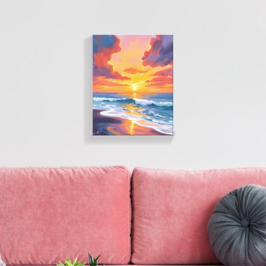 Beach Sunset Watercolor Ocean Painting Leinwanddruck (Insitu (Wohnzimmer))