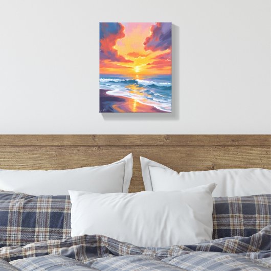 Beach Sunset Watercolor Ocean Painting Leinwanddruck (Insitu (Schlafzimmer))