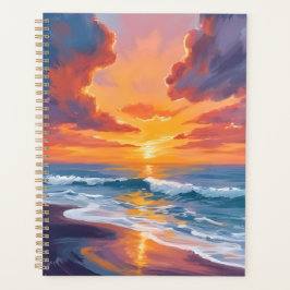 Beach Sunset Watercolor Ocean Painting Planer