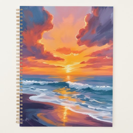 Beach Sunset Watercolor Ocean Painting Planer (Vorderseite)