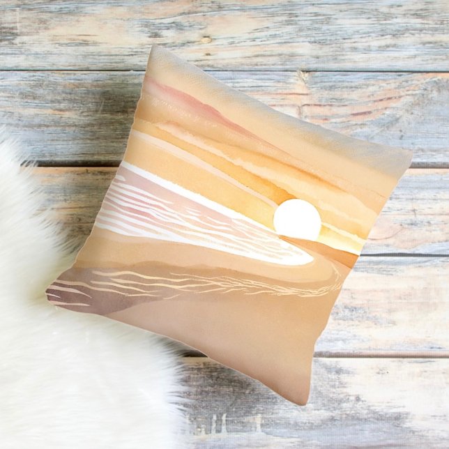 Beach Sunset Watercolor | Schönes Gelb Kissen (Von Creator hochgeladen)