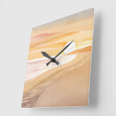 Beach Sunset Watercolor | Schönes Gelb Quadratische Wanduhr (Winkel)