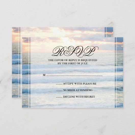 Beach Sunset Wedding Response Card RSVP Karte (Vorne/Hinten)