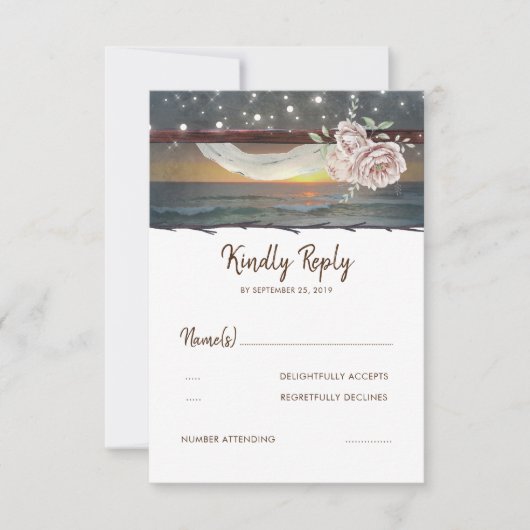 Beach Sunset Wedding RSVP Karte (Vorderseite)