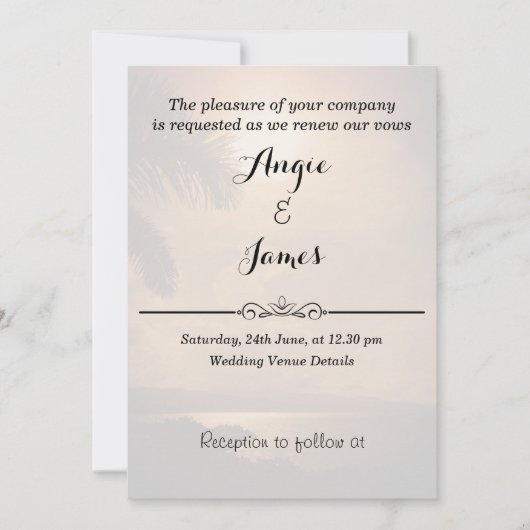 Beach Sunset Wedding Vows Erneuerende Einladung (Vorderseite)