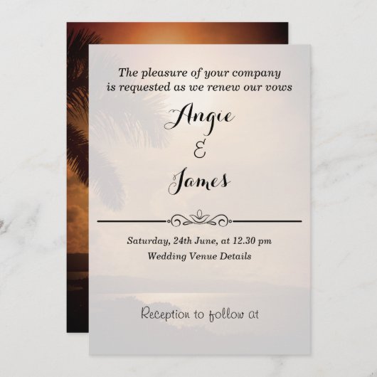 Beach Sunset Wedding Vows Erneuerende Einladung (Vorne/Hinten)