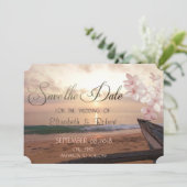 Beach Sunset Wedge, Plumeria Save the Date (Stehend Vorderseite)