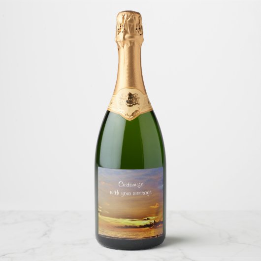 Beach Sunset Wine Label Schaumweinetikett (Vorderseite)
