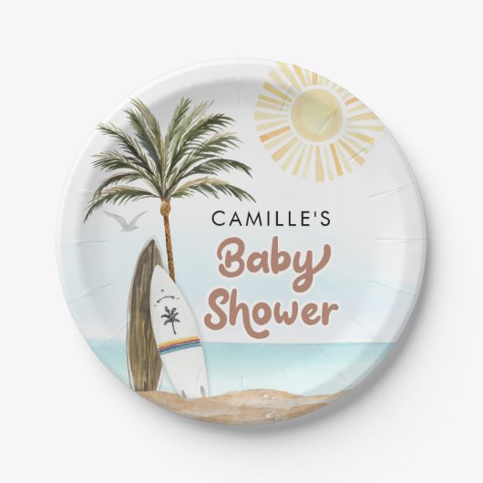 Beach Surf Baby Dusche Pappteller (Vorderseite)