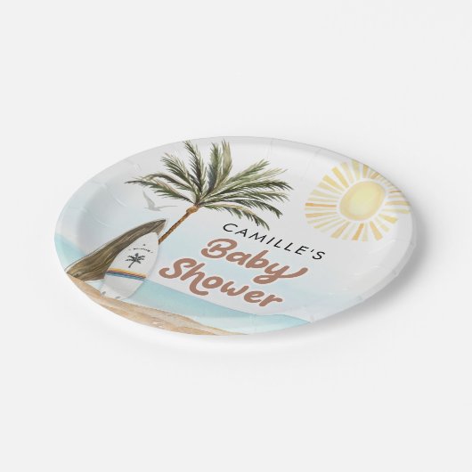 Beach Surf Baby Dusche Pappteller (Schrägansicht)