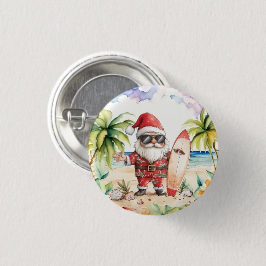 Beach Surf Christmas Party with Santa Claus  Button (Vorne & Hinten)