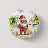 Beach Surf Christmas Party with Santa Claus  Button (Vorderseite)