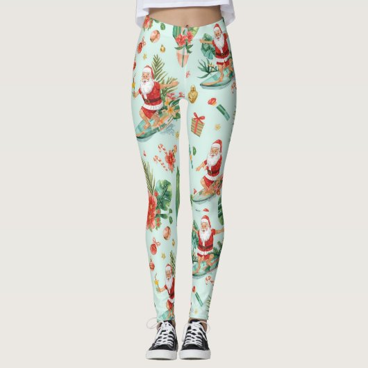 Beach Surf Christmas Party with Santa Claus Leggings (Vorderseite)