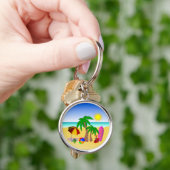 Beach Surf Spaß farbenfrohe Premium Runde Key Ring Schlüsselanhänger (Hand)
