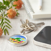 Beach Surf Spaß farbenfrohe Premium Runde Key Ring Schlüsselanhänger (Seite)