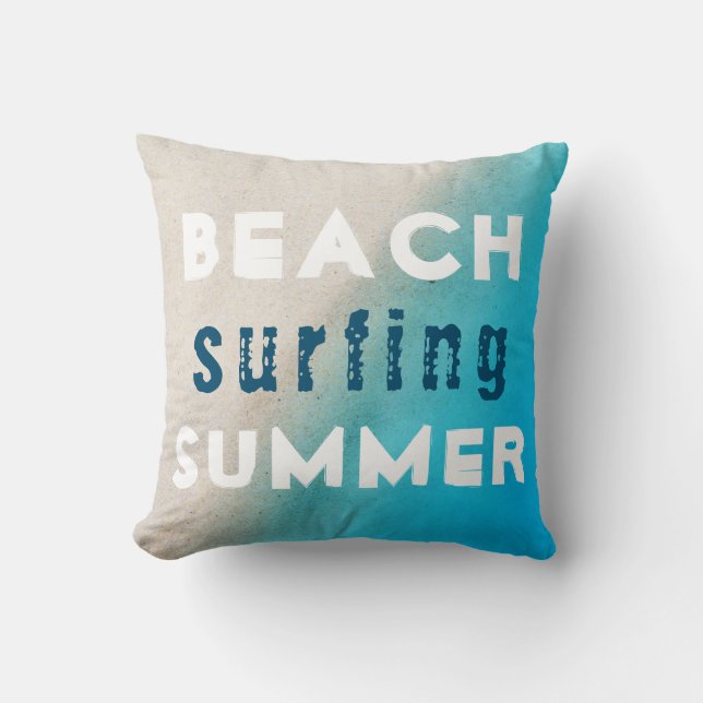 Beach Surfen Sommertypografie Sand Ocean Kissen (Vorderseite)