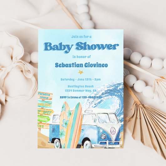Beach Surfing Baby Dusche Einladung
