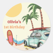 Beach Surfing Geburtstagsparty Runder Aufkleber (Vorderseite)