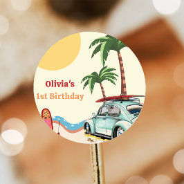 Beach Surfing Geburtstagsparty Runder Aufkleber