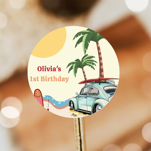 Beach Surfing Geburtstagsparty Runder Aufkleber