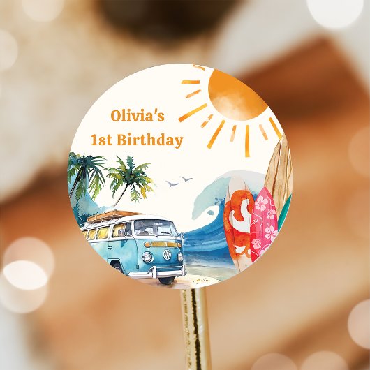 Beach Surfing Geburtstagsparty Runder Aufkleber