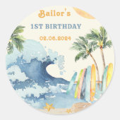 Beach Surfing Geburtstagsparty Runder Aufkleber (Vorderseite)