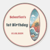 Beach Surfing Geburtstagsparty Runder Aufkleber (Vorderseite)