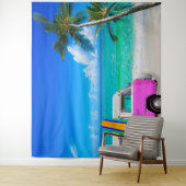 Beach Szene mit Fuchsia Pink Van und Surfboard Wandteppich (Beispiel)