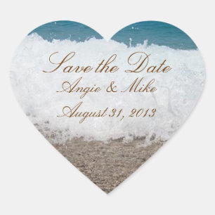 Beach Szene Save the Date Hochzeitskleber Herz-Aufkleber